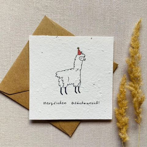 Einpflanzbare Geburtstagskarte Lama