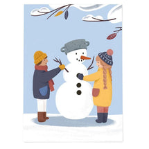 54Illustration Postkarte Schneemann und Kinder