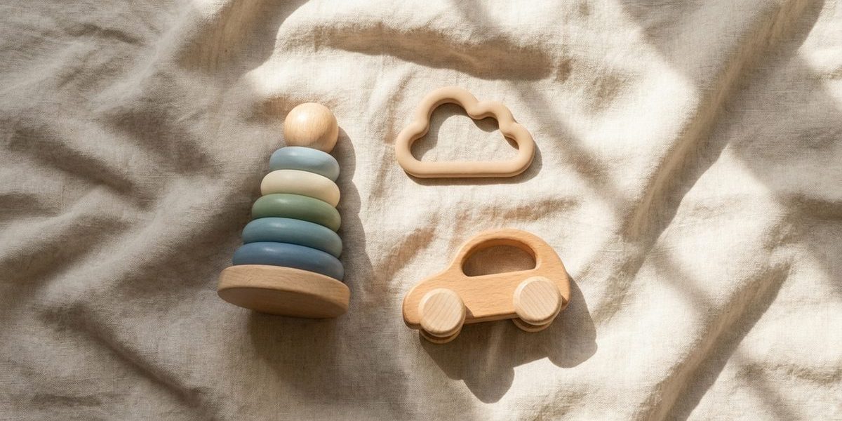 Holzspielzeug und Naturkautschuk-Greifling für Kleinkinder ab 1 Jahr