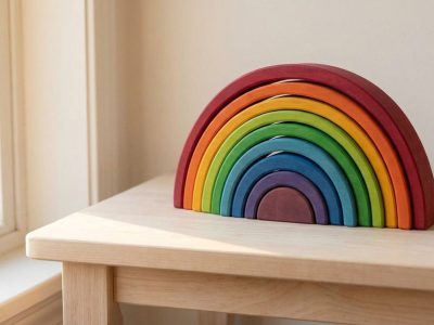 Grimms Regenbogen-Stapelturm aus Lindenholz mit natürlichen Farben